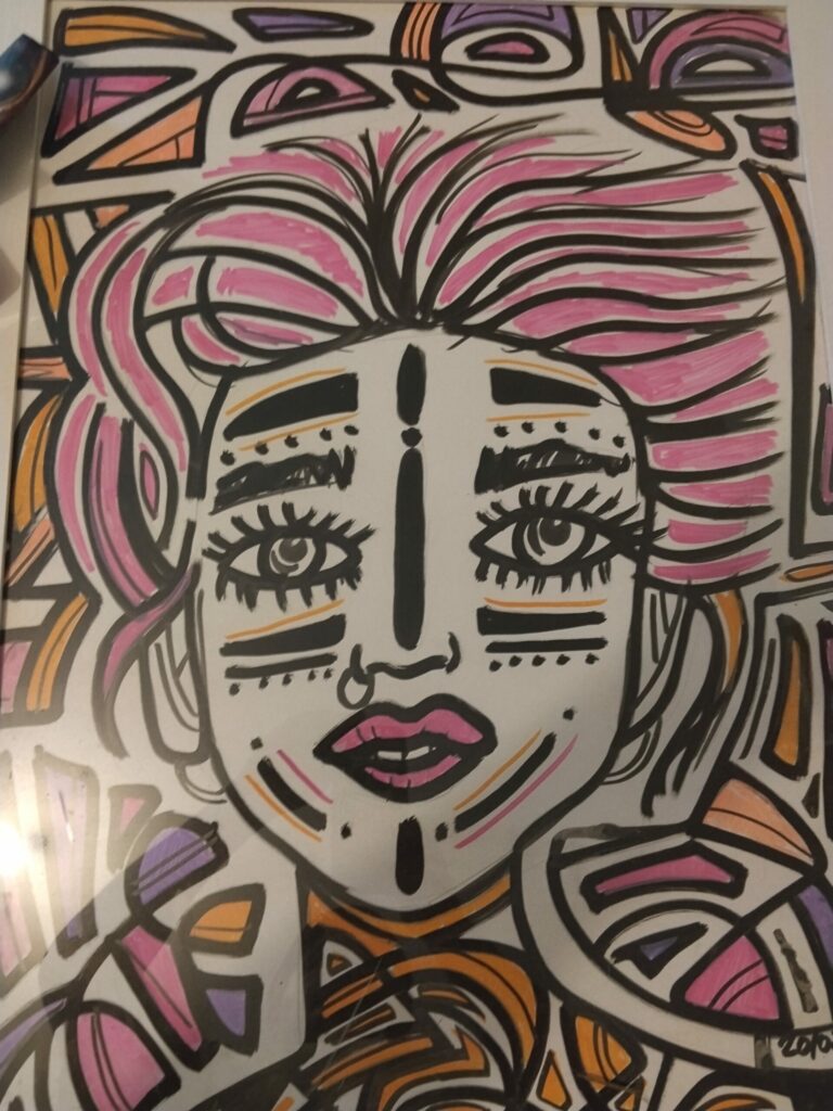 Oeuvre originale .5X77.5CM CADRE BLANC